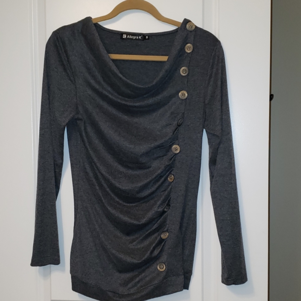 Cowl Neck Top Blouse Button